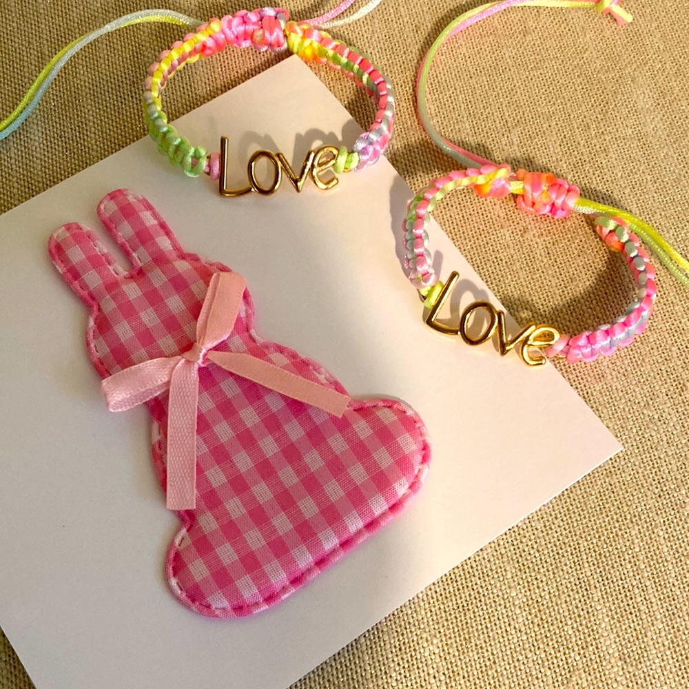 New Super Cute Pastel Tie Dye Macrame Friendship Childrens Gold Love Bracelet